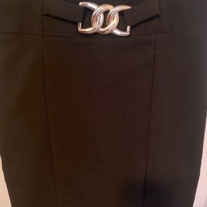 Black Pencil Skirt With Silver Belt Buckle Attached